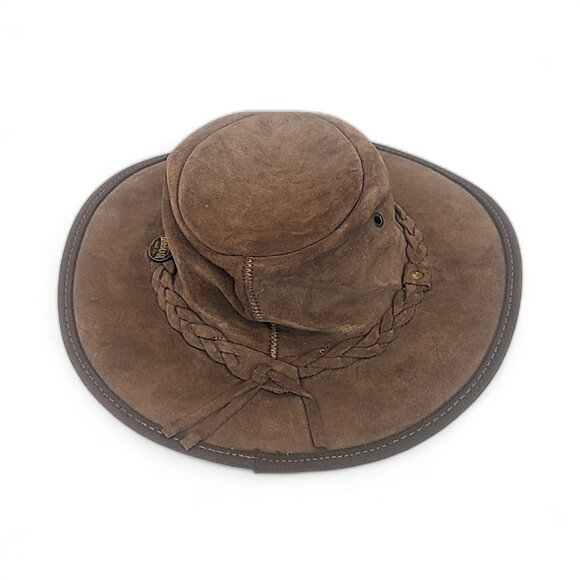 Barmah Hat M Foldaway Hat Braided Suede Leather Wide Brim Brown Womens - Picture 5 of 5